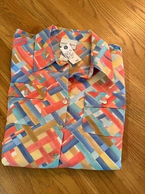 Alfred Dunner Girls Multicolor Geometric Button-Down Shirt - Coral, Blue, Yellow